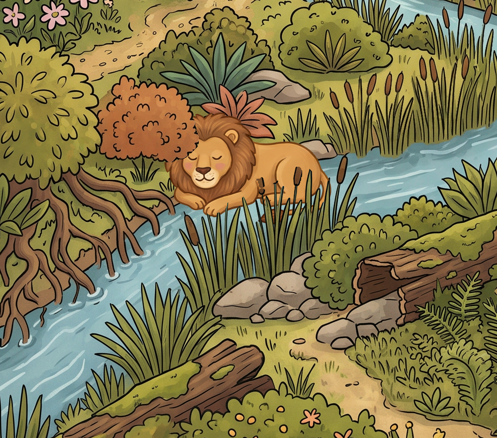 The same lion with occlusion and a contact shadow.