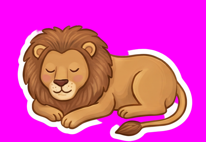 The sticker lion after BiRefNet: white halo survives on some edges only.
